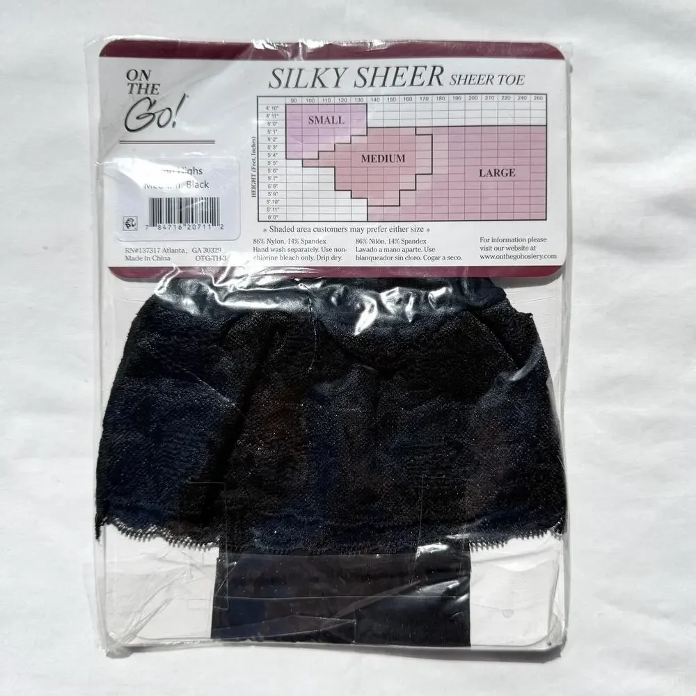 On The Go! Lace Top Queen Thigh High Stockings Medium Black